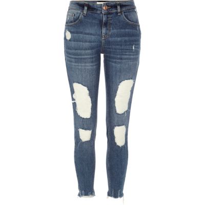 Blue ripped Alannah relaxed skinny jeans